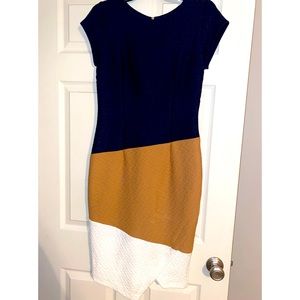 Blue, Cream and Tan Asymmetrical Dress
